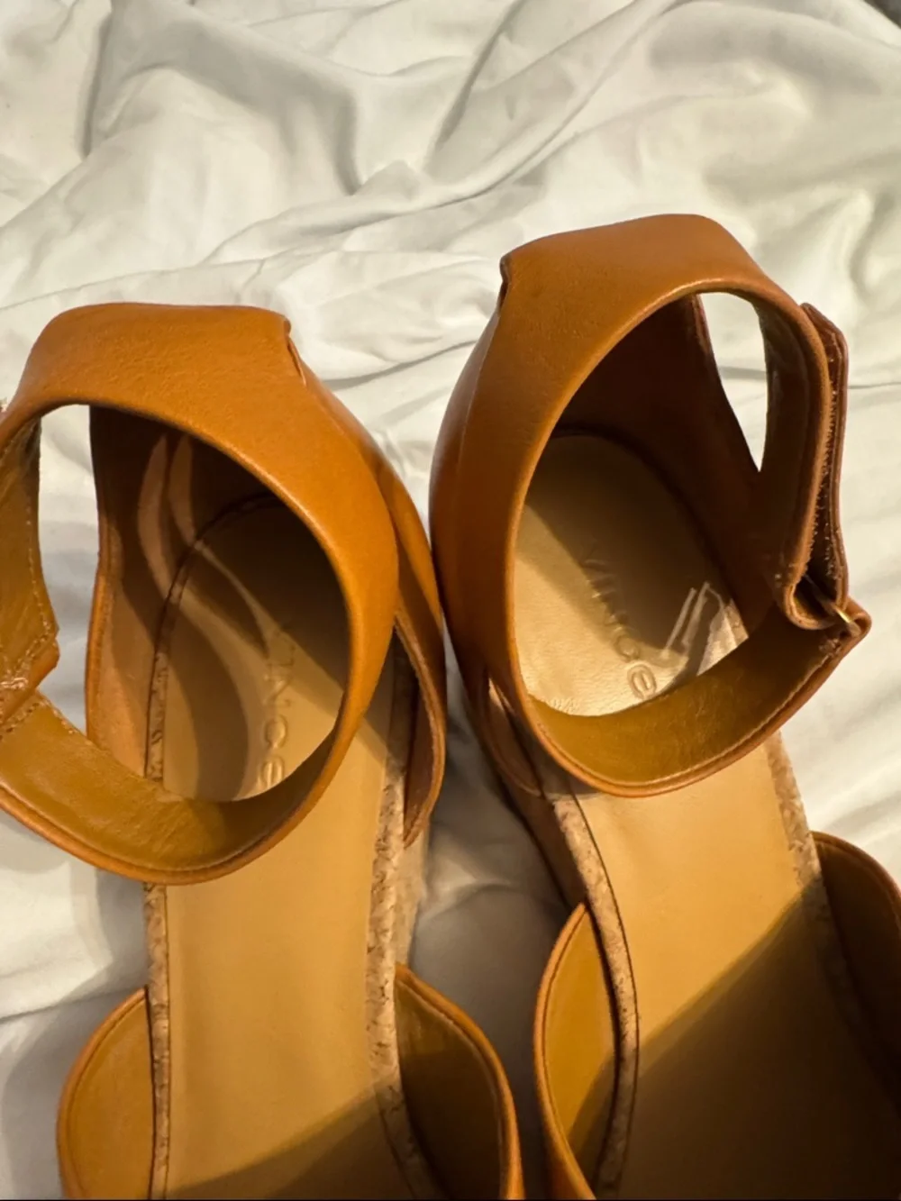 Vince Tan Leather Cork Wedge Sandal with Ankle Strap